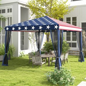 10x10FT American Flag Pop up <b>Tent</b> with Mesh Sidewalls Patriotism-Inspired <b>Canopy</b> for Outdoor Events - Product Image 2
