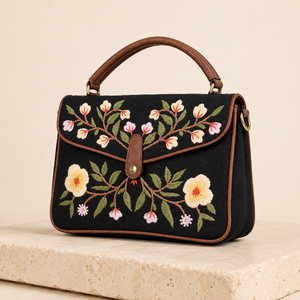Bolso de Mano Casual de Lona con Bordado Floral, Cierre de Botón, Correa de Hombro con Cuentas, para Viajes Diarios y Fiestas - Product Image 3