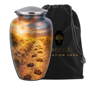 <b>Large</b> Dog Cremation <b>Urn</b> with Paw Prints Trail Design Eco-Friendly Durable Aluminum 220 Cubic Inch Capacity Secure Lid - Product Image 1
