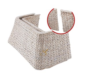 Whitewashed Square Water Hyacinth Christmas Tree Collar 2-Piece <b>Split</b> Xmas Tree Base Ring Holiday Decor Wholesale - Product Image 2