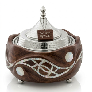Handcrafted Mother of Pearl Inlaid Wooden Buffet Server with Polished Metal Dome Lid GCC Hospitality Hotel & Majlis Collection - Product Image 1