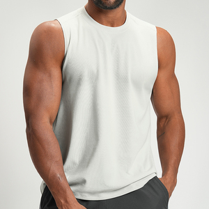 Débardeur de sport respirant à capuche 100 % coton pour homme, sans manches, pour la musculation, la course à pied, débardeur uni - Product Image 1