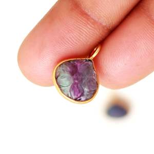 Pendentif fleur en fluorite naturelle multi-usage, charme en argent sterling 925, pierre précieuse sculptée à la main, pendentif cœur pour la création de bijoux, 12 mm - Product Image 3