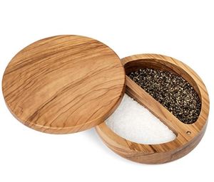 Premium High Quality Eco-Friendly Multifunctional 2-Compartment Acacia Wood Salt <b>Box</b> Spice <b>Box</b> Lid Spoon Hand Wash Only Handmade - Product Image 3