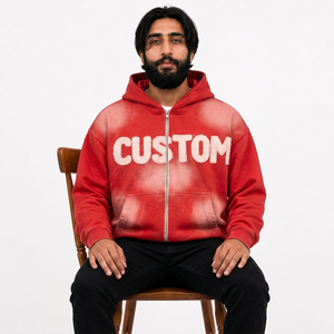 <b>Graphic</b> Winter Streetwear Zipper-<b>Up</b> Oversized <b>Hoodie</b> for Men Custom Digital Heavyweight Cotton Fleece 2 Pcs Private Label - Product Image 6