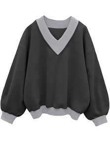 Sudadera con capucha oversize para mujer, cuello en V, forro polar, estampado personalizado, ribete en contraste, manga abullonada, corte holgado, estilo casual urbano, top de invierno - Product Image 6