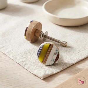 Boutons de meuble ronds en bois avec incrustation en résine multicolore, design moderne pour cuisine, maison, bureau, chambre, tiroirs et meubles - Product Image 1