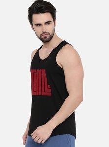 Camiseta sin Mangas Negra para Hombre, Estampada, Cuello Redondo, Estilo Casual, 100% Algodón, Tejido Transpirable - Product Image 4