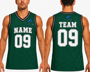 Maillot de basket vert personnalisé pour homme, col en V, sans manches, impression par sublimation, nom de l'équipe 09, maille respirante, coupe classique, 100 % polyester - Product Image 6