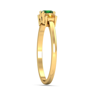 Yellow Gold Three Stone <b>Ring</b> With Emerald And <b>Citrine</b> Round Cut Classic Women's Engagement Jewelry - Product Image 4