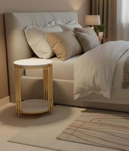Modern Round Console <b>Table</b> with <b>Marble</b> <b>Top</b> and Metal Base for Living Room Furniture - Product Image 3