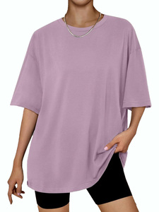 Camiseta de Manga Corta con Cuello Redondo Extra Grande para Mujer, Color Sólido, Corte Holgado, 100% Algodón Jersey, Tejido de Punto, para Todas las Temporadas - Product Image 4