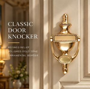 Polished <b>Gold</b> Tone Traditional Door Knocker with Rope Edge Detailing and <b>Ornamental</b> Frame for Classic Villa Entrances - Product Image 3