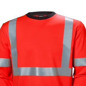 Sweat-shirt de sécurité réfléchissant pour homme, manches longues, col rond, tricoté, séchage rapide, style vêtements de travail, rouge avec bandes argentées - Product Image 5