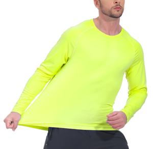 Camiseta Deportiva de Manga Larga para Hombre, Color Amarillo Neón, Transpirable, Ligera, para Entrenamiento, Gimnasio, Running y Deportes - Product Image 2
