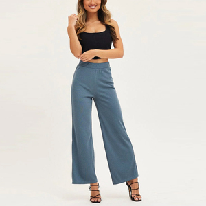 Wholesale Women's Autumn Gym Pants Loose Wide Leg Fashion Casual Cargo Pants XL Flat Front Long Trousers Drawstring Plain Dyed - Product Image 5