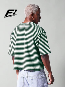 Camisetas Cortas Unisex para Hombre, Estilo Urbano, Oversize, con Rayas, 100% Algodón Jersey, Estilo Hip Hop, Diseño Personalizable, Corte Holgado - Product Image 4