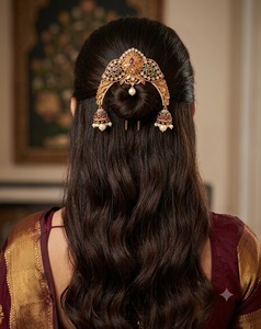 Wholesale Bridal Hairpin <b>Indian</b> Traditional Temple Bun Brooch AD Stone Jhumka Pearl Tassel Wedding <b>Hair</b> <b>Accessory</b> Women Supplier - Product Image 3