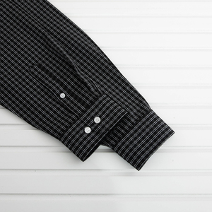 Men's Long Sleeve <b>Plaid</b> <b>Shirt</b> Casual Turn Down Collar Single Breasted Button Up Top Black White Checkered Pattern - Product Image 3
