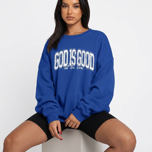 Sudadera Rosa Extra Grande con Estampado 'God Is Good All The Time', Cuello Redondo, Estilo Casual, Unisex, Tejido de Algodón, Estilo Otoñal - Product Image 5