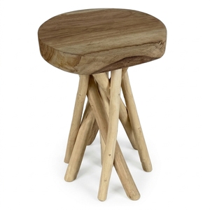 Nouveau tabouret en teck minimaliste moderne, base en branche de teck massif naturel, table d'appoint ronde pour salon et patio - Product Image 1