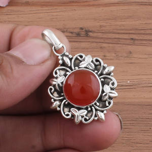 Pendentif en onyx rouge naturel en gros, argent sterling 925 plaqué platine, style vintage, charmes en pierre rouge, bijoux sertis - Product Image 4