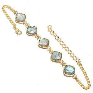 Pulsera de Cadena Unisex de Acero Inoxidable Chapado en Oro con Piedra Preciosa de Labradorita, Diseño Geométrico Clásico, Moda India para Bodas - Product Image 4