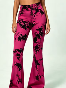 Hardhoodi Interination Women High Elastic Waist <b>Cow</b> <b>Print</b> <b>Flare</b> Pants Full Length Sporty Trousers Pockets All Seasons - Product Image 3