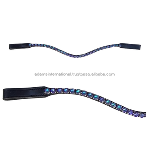 Bande de sourcil de cheval en cuir de bonne qualité, 8mm, verre cristal saphir bleu strass, vente en gros fabricant - Product Image 1