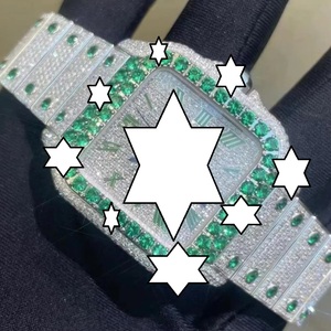 Montre de luxe NYC DIAMOND EMPIRE à mouvement automatique japonais, boîtier carré en acier inoxydable, cadran de 41 mm, moissanite verte - Product Image 2