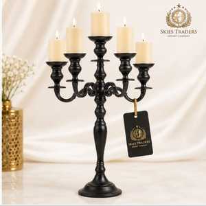 Modern Matte Black 3 Arms Metal Candelabra <b>Gothic</b> Style Table Centerpiece Wholesale European Dining Tabletop Candlestick Stand - Product Image 3