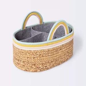Decorative Handmade Natural Rattan & Jute Eco-Friendly Storage <b>Basket</b> Handle <b>Large</b> Woven Multi-Purpose Organizer for Blankets - Product Image 1
