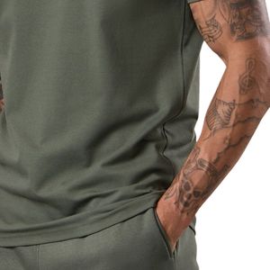 Camiseta Deportiva Casual para Hombre, Cuello Redondo, Manga Corta, Color Verde Oliva, 100% Algodón Transpirable, para Gimnasio, Entrenamiento - Product Image 5