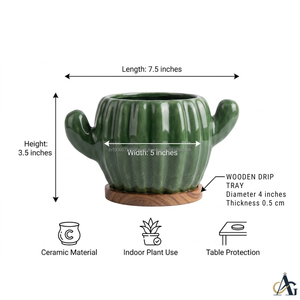 Maceta Decorativa de Cerámica Esmaltada con Forma de Cactus, Bandeja de Drenaje de Madera, Maceta Moderna para Plantas de Interior, Decoración para Pascua, Bodas, Hogar, Escritorio, Ecológica - Product Image 6