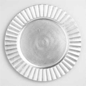 Vintage Corrugated Edge Metal Charger Plates Rustic Silver Round Underplate for Hotel Restaurant Dinner <b>Table</b> Decoration Plates - Product Image 1