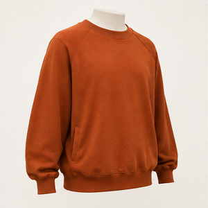 Sudadera Personalizada Color Naranja Óxido para Hombre, Corte Holgado, Cuello Redondo Ancho, Felpa Suave de Algodón Cepillado MCRW-0020 - Product Image 3