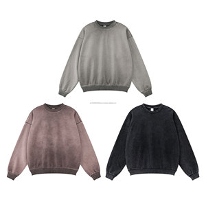 Sweat-shirt sauté pour hommes de haute qualité personnalisé 380G poids lourd col rond éponge rétro haute rue sweat lavé à l'acide pour hommes - Product Image 2