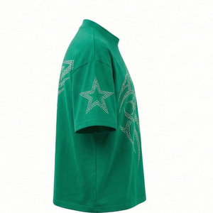 T-shirt personnalisé avec strass pour homme, style urbain argenté, streetwear, tee-shirt tendance orné de cristaux - Product Image 4