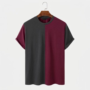 T-shirt homme bicolore contrastant noir, coton, style streetwear moderne, décontracté, manches courtes, design personnalisé - Product Image 2