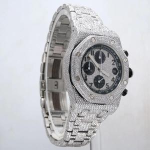 Montre chronographe automatique de luxe sportive en acier inoxydable avec boîtier et bracelet entièrement sertis de moissanite, noir, style Hip Hop - Product Image 3