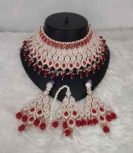 Luxury <b>Rose</b> <b>Gold</b> Plated Zircon Choker Necklace Earring Maang Tikka <b>Set</b> Bollywood Ethnic Wedding Party <b>Jewelry</b> Handcrafted - Product Image 1