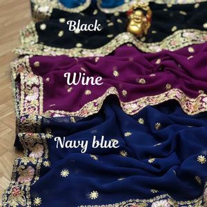 Indian Premium Georgette Embroidery Butti Work Traditional Saree Elegant Festival Wear Bridal Wedding Outfit Casual Women Quick - Product Image 3