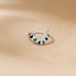 Anillo de Plata de Ley 925 con Pluma de Pavo Real para Mujer |   Anillo Abierto de Esmalte Azul y Verde con Piedras Redondas, Joyería de Moda Ajustable - Product Image 2
