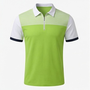Polo de Hombre Verde y Blanco con Bloques de Color, Manga Corta, Cierre de Cremallera, Tejido de Punto, Secado Rápido, para Golf, Corte Regular - Product Image 1