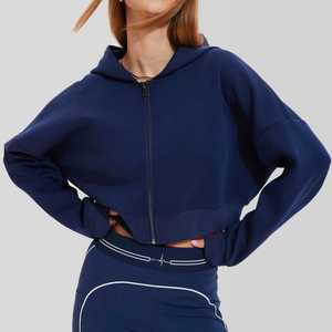 New Stylish <b>Cropped</b> Hoodie for Women Full <b>Zip</b> <b>up</b> Luxury Plain Customized Logo Cotton Loungewear Women's Hoodies - Product Image 5