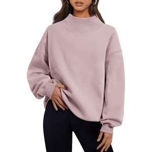 2026 Trending Women's Oversized <b>Stand</b> Collar Printed Sweatshirt Solid Color <b>Drop</b> Shoulder Knitted Cotton Winter Autumn Wear - Product Image 5