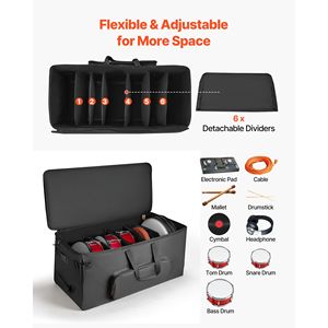 Borsa Leggera per Batteria Elettronica 600D Imbottita con Ruote, Custodia da Viaggio Grande 36.2 X 16.5 X 16.1 Interni per Applicazioni Basso - Product Image 2