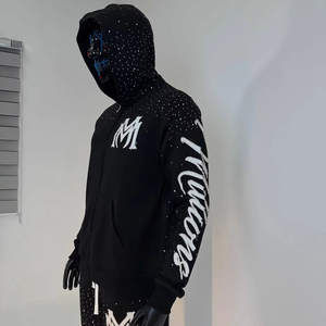 Survêtement unisexe personnalisé, coupe évasée et courte, style jogging, avec fermeture éclair effet délavé, broderie et strass, couleur unie, style hip-hop, hiver, respirant, pour le sport - Product Image 3