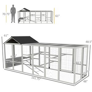 Pollaio in Legno Grigio per 6 Galline 124x122x32 cm con Spazi di Stoccaggio, Posatoi e Accessori Essenziali per la Pollina - Product Image 3