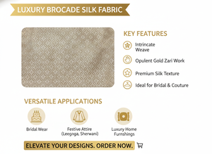 Tissu brocart de luxe 100 % pure soie, jacquard traditionnel à motifs floraux, pour vêtements de mariée de créateur et couture ethnique - Product Image 6